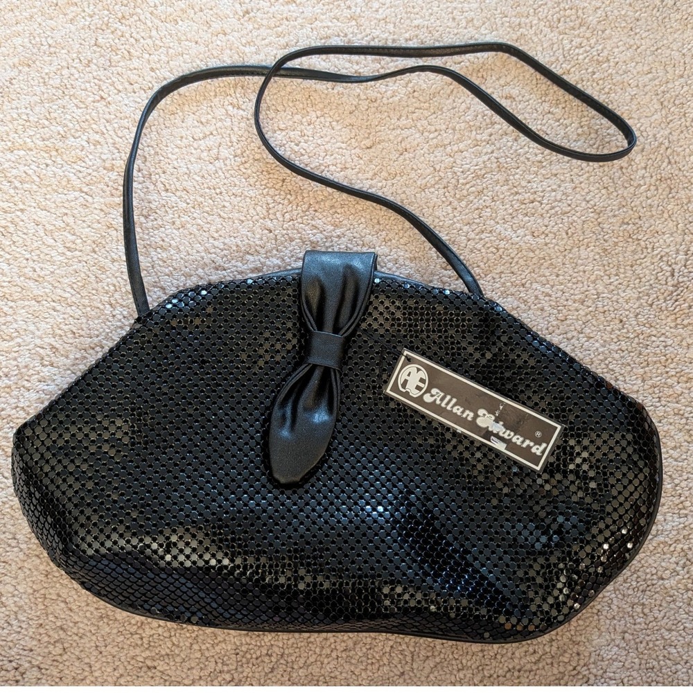 NWT Vintage Allan Edward‎ Black Metal Mesh Chainmail Crossbody Frame Bag Evening